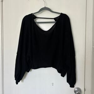 We the Free Oversized Cropped Black Thermal Top